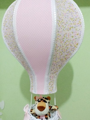 Lustre balão infantil safari selva rosa lilás c rosa poá