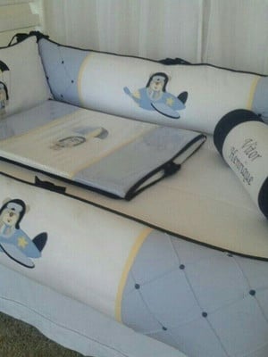 Kit berço bebê ursinho paraquedista urso aviador azul 6 peça