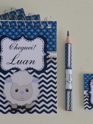 Bloquinho personalizado com lápis ovelhinha
