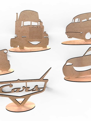 Carros disney 5 pça enfeite de mesa mdf
