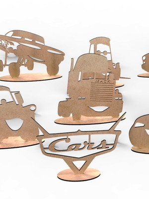Carros disney 10 pça enfeite de mesa mdf
