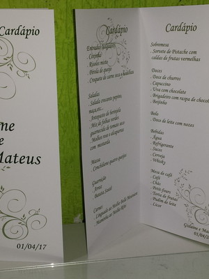 Cardápio para mesa convidados