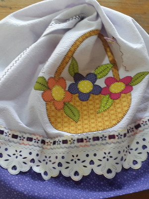Pano de prato cesta de flores! !