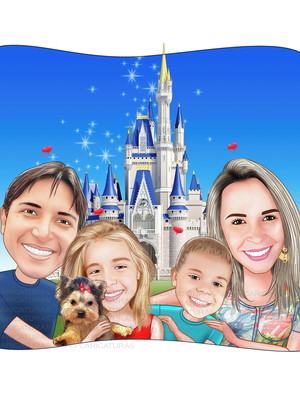 Caricatura quadro digital família disney preço por pessoa