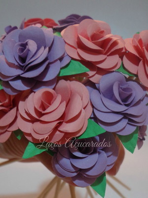 Flor de scrapbook com cabo-6 unidades