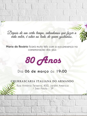 Convite de 80 anos com flores roxas
