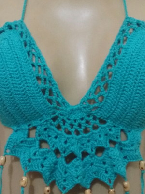 Cropped crochê com franjas