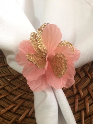 Porta guardanapo flor rosa e dourada