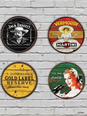 4 placas redondas decorativas bebidas