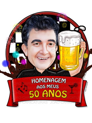 Caricatura logo aniversário convite boteco pessoas brindando
