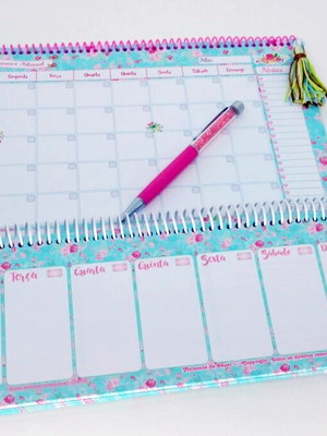 Kit desk planner mensal e semanal- rosas