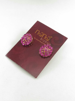 Brinco dourado oval com strass - pink