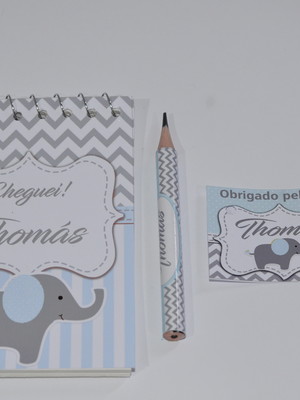 Bloquinho personalizado com lápis elefantinho