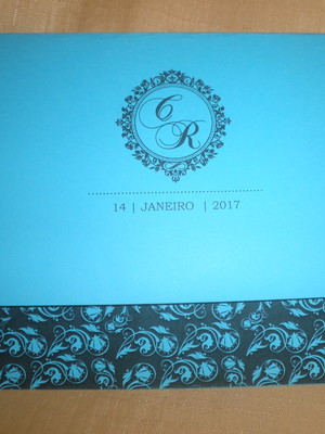 Convite de casamento azul e preto