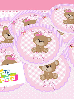 Adesivo 5 cm redondo chá de bebê menina