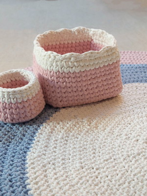 Duo cestos em crochê - rosa bebê