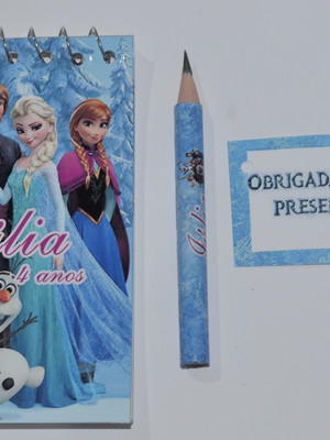 Bloquinho personalizado com lápis frozen