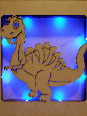 Quadro de mdf cru com led de 3 cores - dinossauro