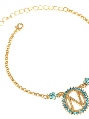 Pulseira com iniciais azul turquesa