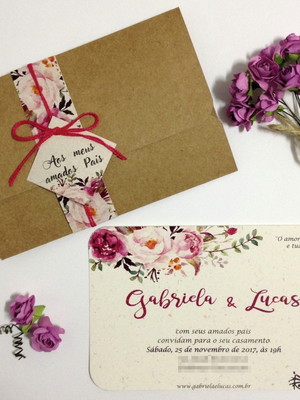 Convite rústico floral aquarela kraft g