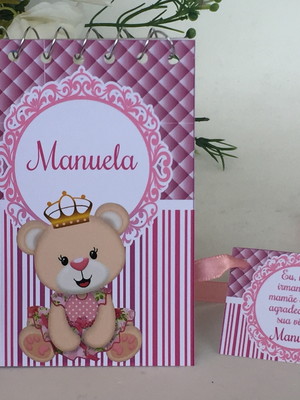 Bloquinho com mini lápis personalizado ursinha realeza