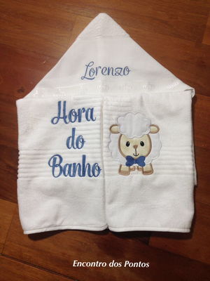 Toalha de banho com capuz ovelha azul
