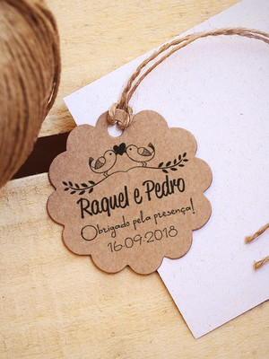Tag kraft para casamento - redonda com escalope