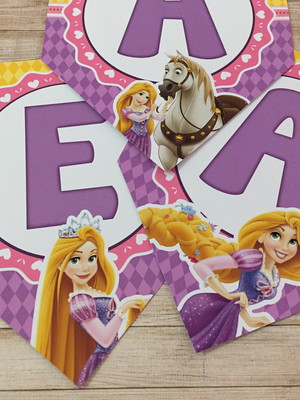 Kit 10 bandeirolas rapunzel / enrolados