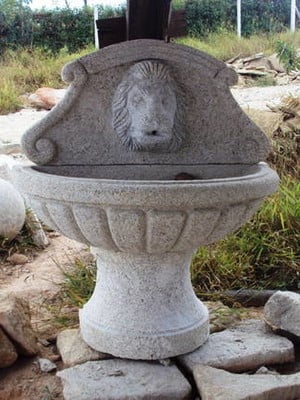 Fonte de parede com brasao cara de leao