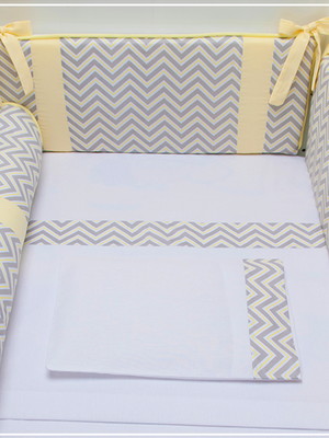 Kit berço chevron cinza amarelo americano contemporâneo 7pçs