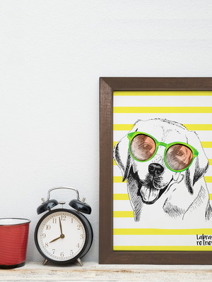 Quadro decorativo mdf cachorro vintage moldura marrom 22x32