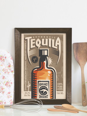 Quadro decorativo mdf tequila vintage moldura marrom 22x32