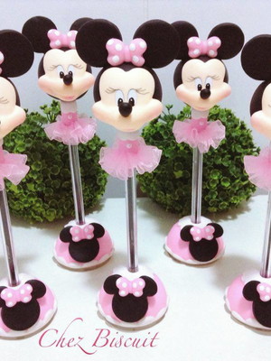Canetas minnie rosa em biscuit