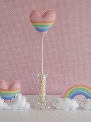 Kit coração e nuvem arco íris candy colors feltro