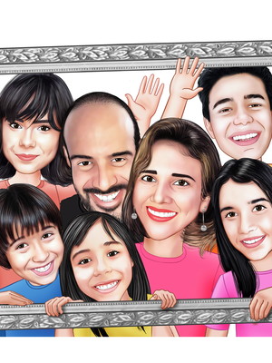 Caricatura digital família unida retrato -preço por pessoa