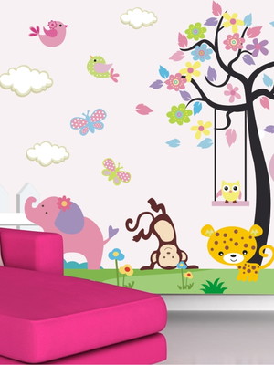 Adesivo painel infantil arvore zoo 07