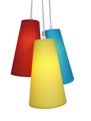 Lustre pendente triplo tecidos coloridos
