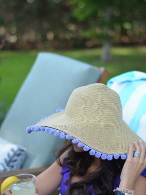 Chapéu personalizado com pompom palha praia
