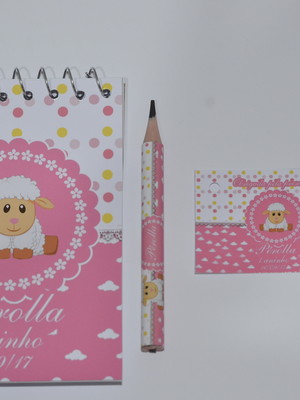 Bloquinho personalizado com lápis ovelhinha