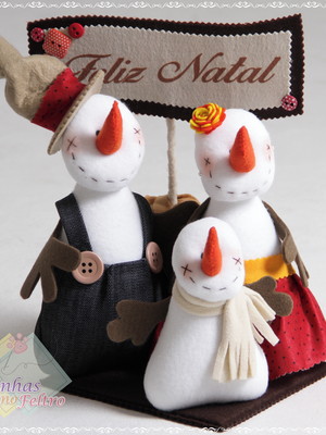 Enfeite de mesa família boneco de neve