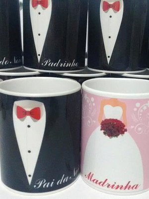 Caneca porcelana personalizada padrinhos madrinhas
