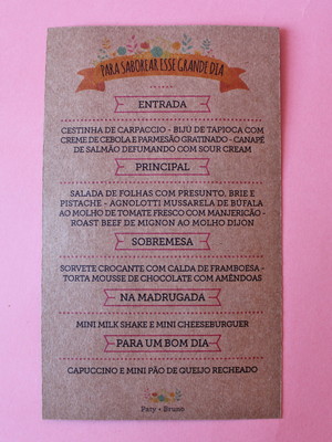 Cardápio casamento rústico