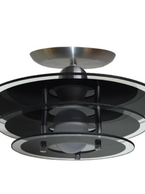 Lustre plafon com 3 vidros (01 lâmpada) -redondo preto