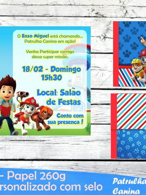 Convite personalizado patrulha canina