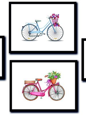 Quadros decorativos bicicletas quartos salas kit 4 quadros.