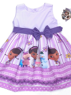 Vestido doutora brinquedos tam 01/2/4/6 + laço