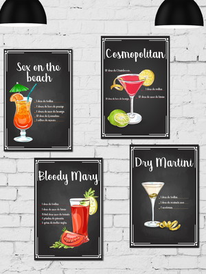 Kit 8 placa decorativa mdf receitas drinks 30x40cm