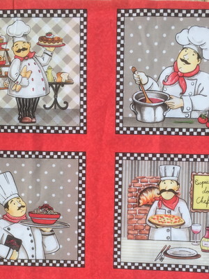 Tecido patchwork com 4 quadrados 18x18 cm chef bon appetit