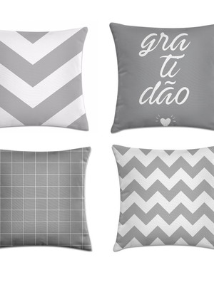 Kit 4 capas almofadas cinza e branco