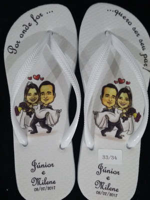 Chinelo personalizado casamento caricatura